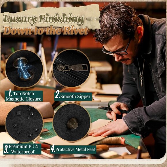 Men's Black Pu Vintage Laptop Bag 15.6 Inch Waterproof Retro Satchel Briefcase - Picture 4 of 7